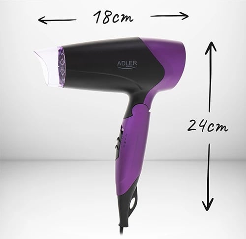 Tharëse flokësh, Adler AD 2260, 1600W, 2 temperatura 2 shpejtësi, dorezë palosëse, cool-shot, me koncentrator, e zezë e vjollcë