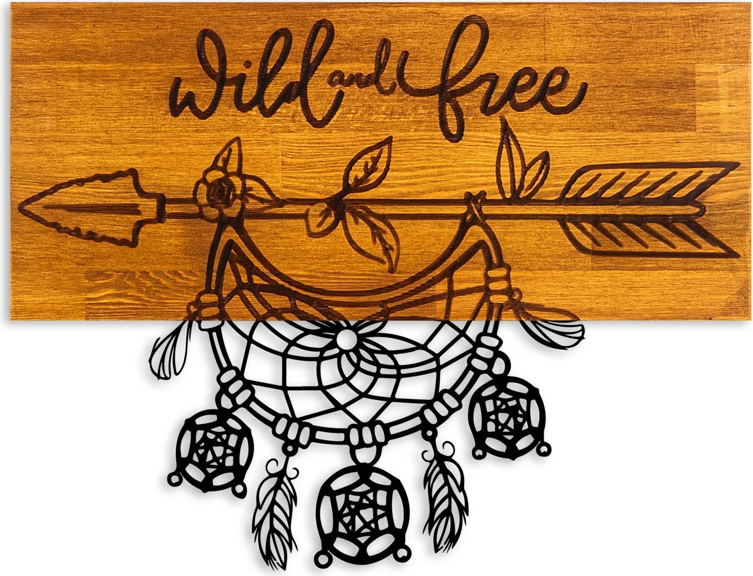 Aksesor dekorativ prej druri për mur, Wild and Free, ngjyrë arre dhe e zezë