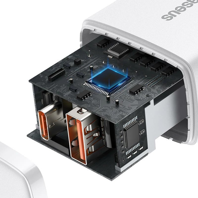 Karikues i shpejtë Baseus Compact, 20W, 2 porta USB-A/USB-C, i bardhë