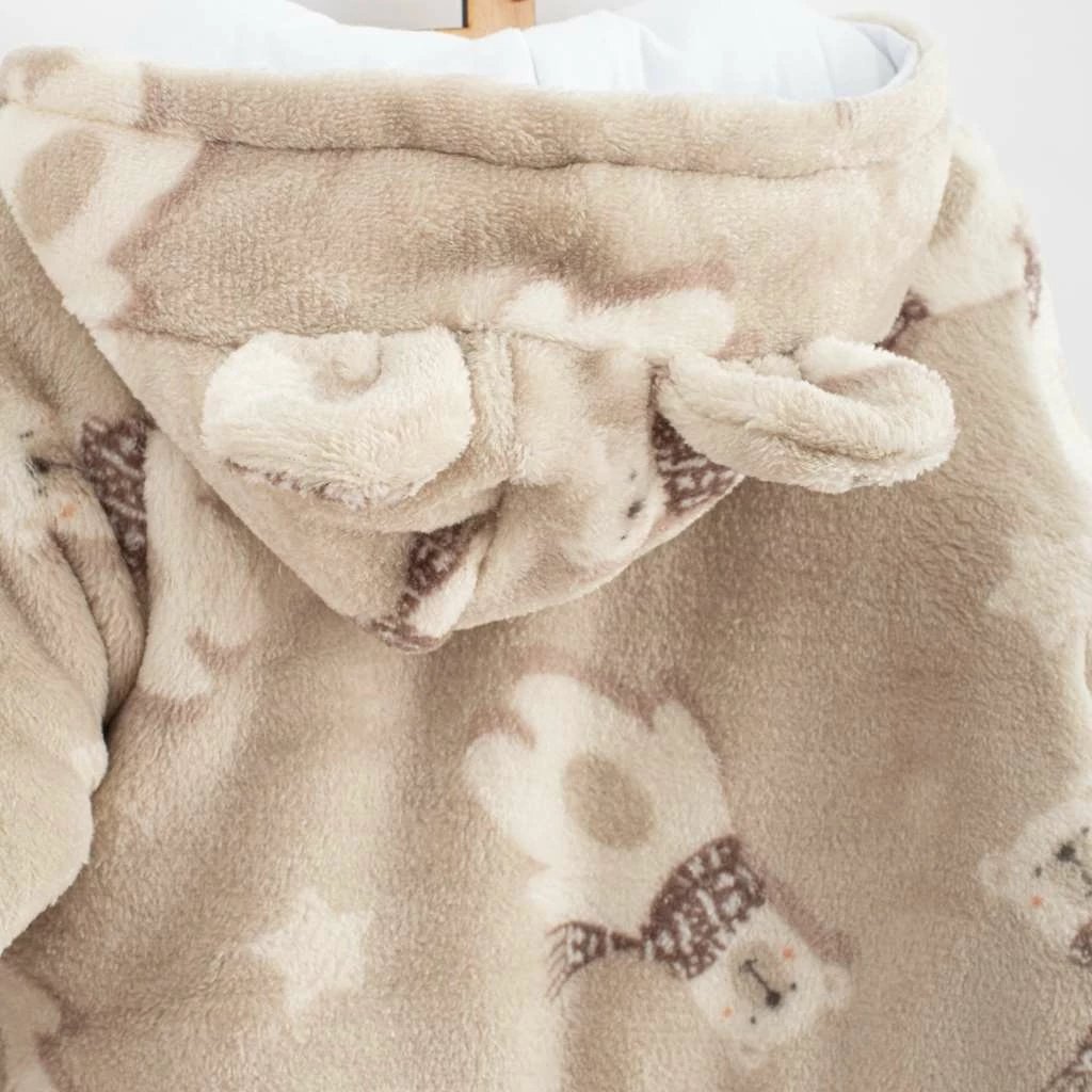 Kombinzon dimëror bebe, New Baby Polar Bear, 56 (0-3m), Wellsoft me kapuç me veshë, kafe