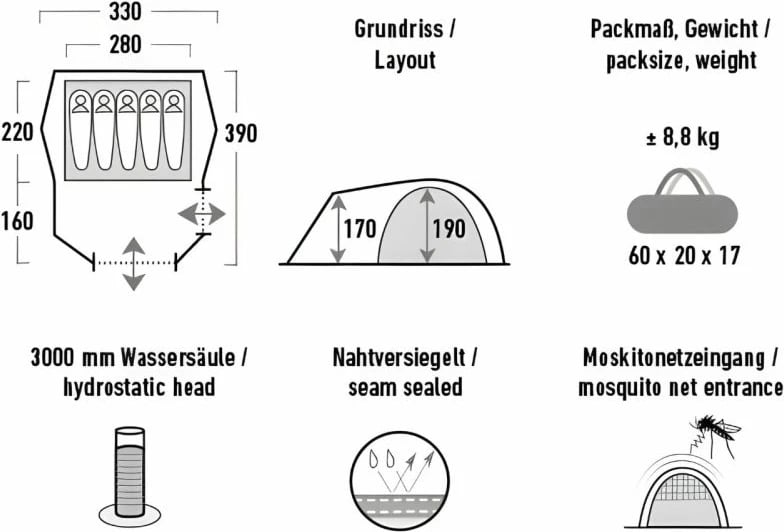 Tendë High Peak për femra e meshkuj, e gjelbër