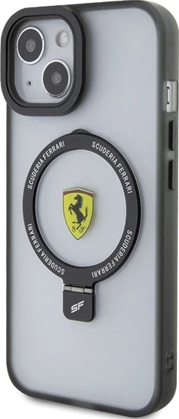 Mbështjellës Ferrari FEHMP15SUSCAK për iPhone 15 6.1", Ring Stand, MagSafe, zi