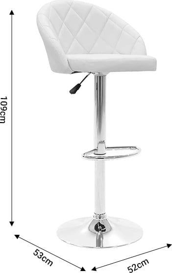 Karrige për bar Balina, lartësi e rregullueshme, lëkurë sintetike e bardhë, metal kromi, 52x53x109cm, set prej 2 copësh