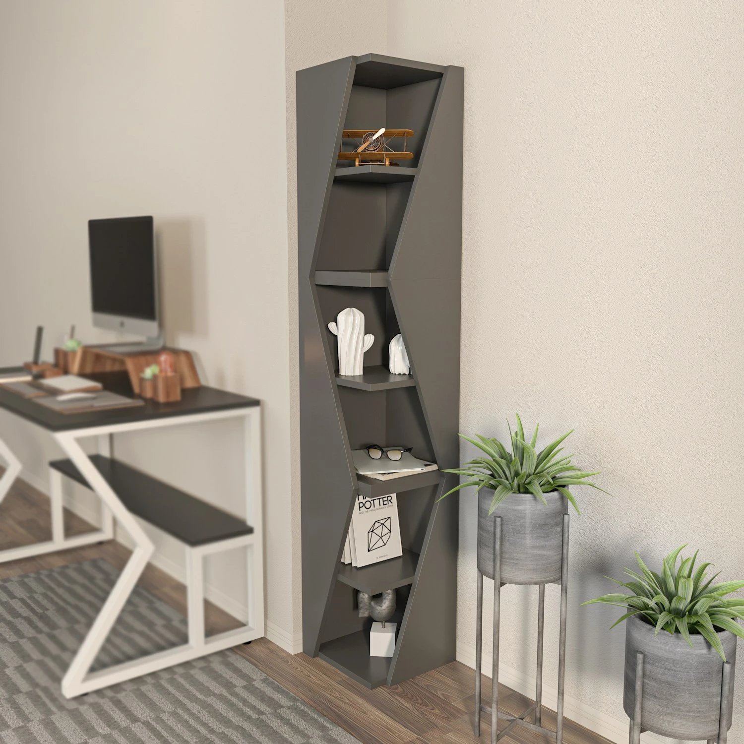 Raft librash Skye Decor, ngjyrë antracit, Arrow