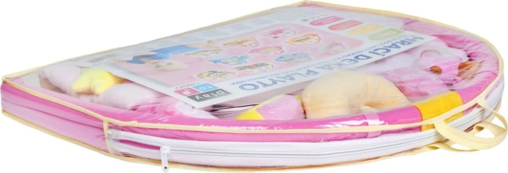 Batanije loje me melodi, PLAYTO Sleeping Teddy Bear, diametër 87 cm, hark me lodra të heqshme, për bebe 3m+, rozë