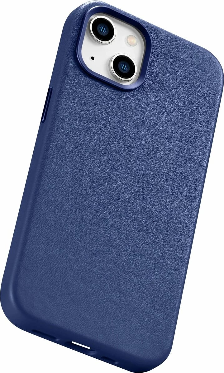 Mbështjellës iCarer për iPhone 14 Plus, lëkurë natyrale, MagSafe, Kaltër