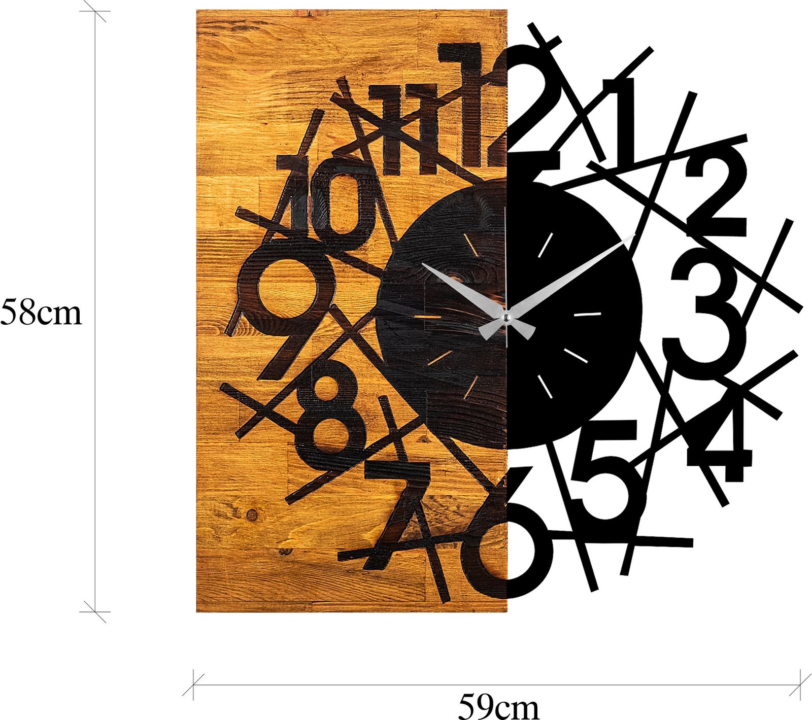 Orë muri dekorative prej druri, Wallity, ngjyrë arre dhe e zezë, 59x3x58cm