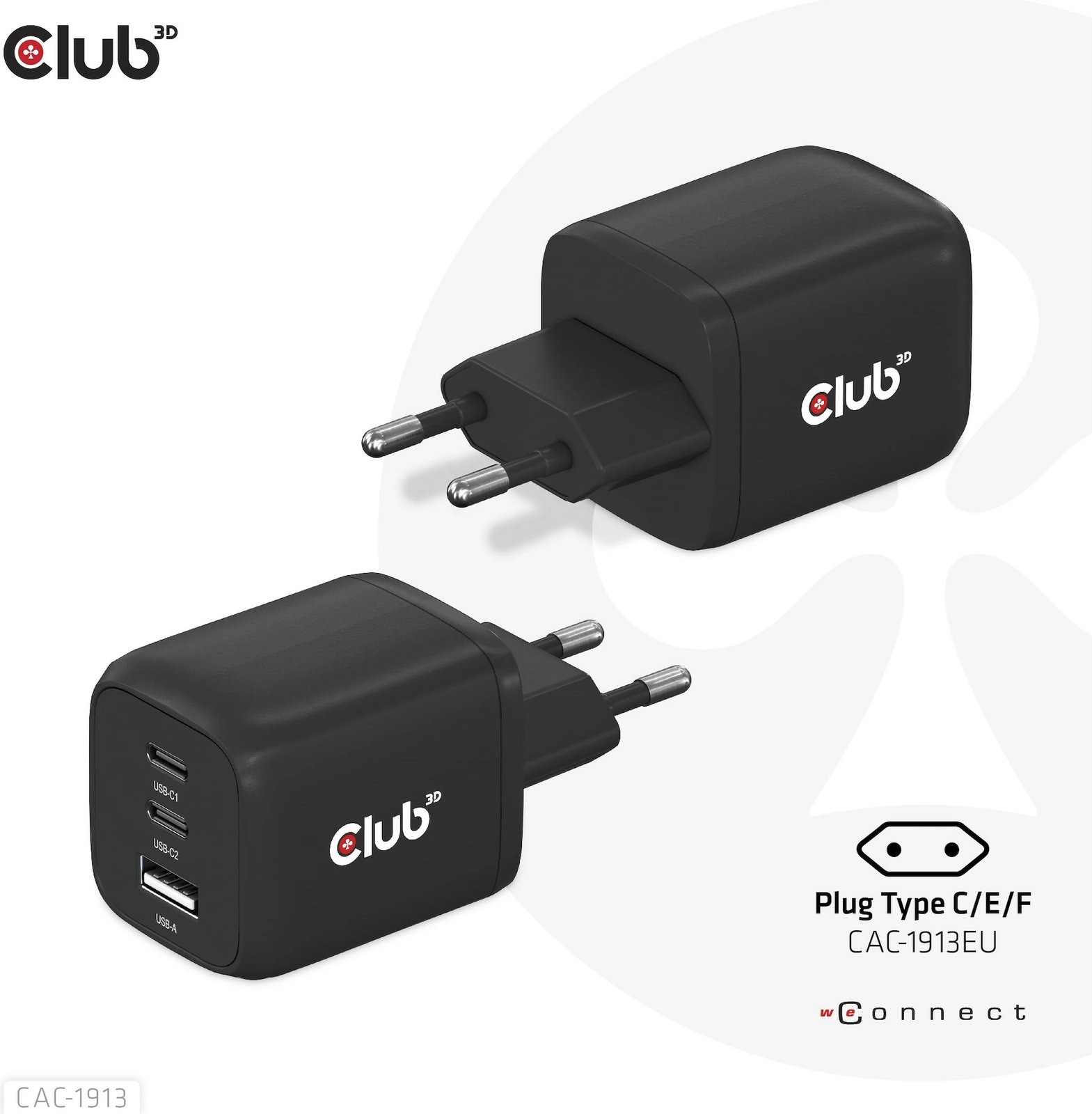 Karikues Club3D CAC-1913EU, 2xUSB Type-C, 1xUSB Type-A, PD 65W, GaN, i zi