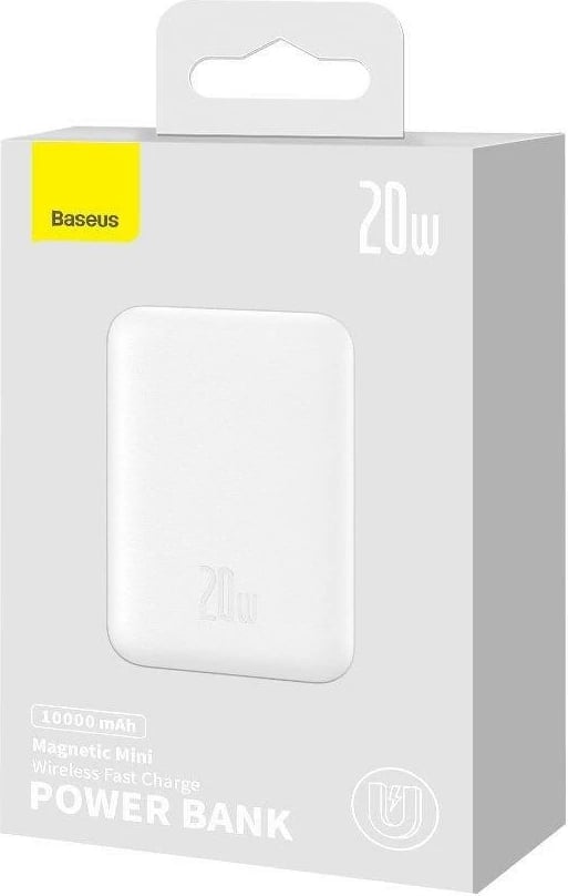 Powerbank Baseus Magnetic Mini 10000mAh, USB-C PD 20W / MagSafe 15W, i bardhë, me kabllo USB-C