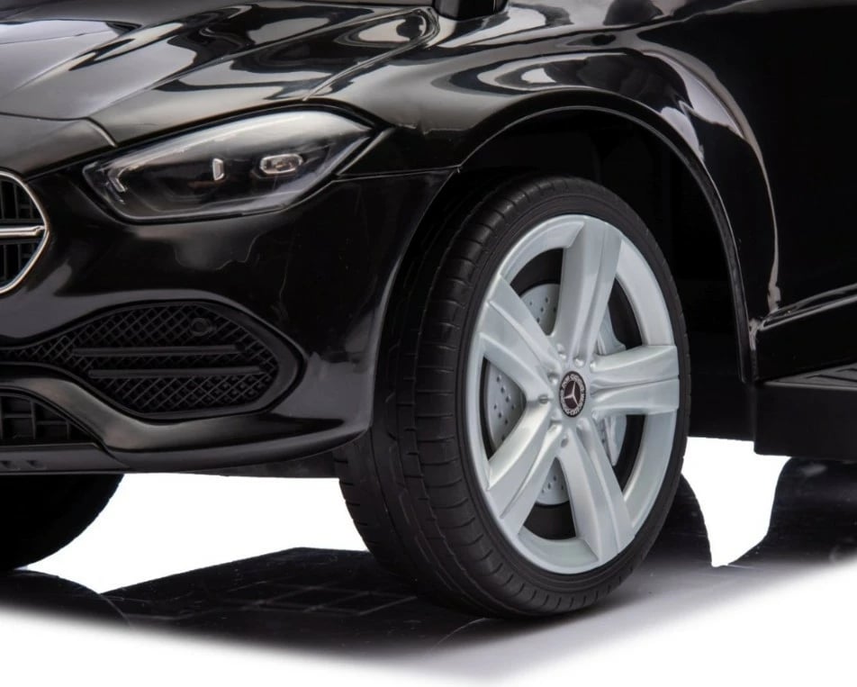 makinë ride-on Milly Mally Mercedes C-Class 6107, 4 rrota, me dorezë shtytëse, me tinguj (AAA), e zezë