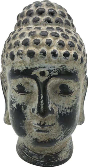 Kokë dekorative Buda, polirezine, gri e zezë, 16x14x22cm