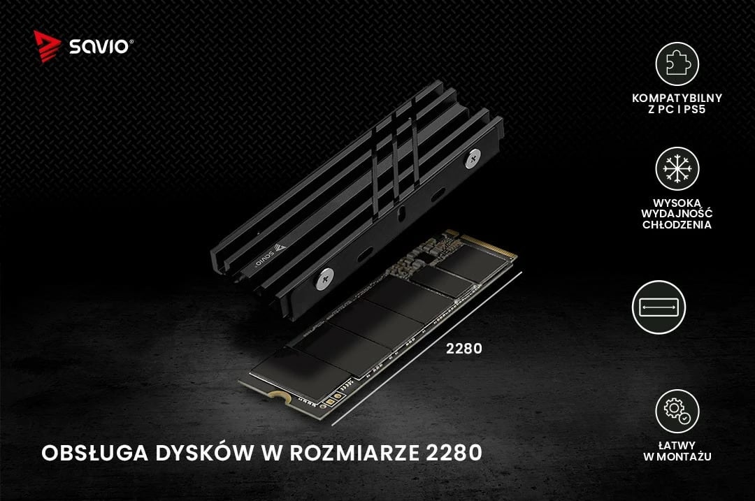 Ftohës për M.2 NVMe Savio AK-60, për PC dhe PS5, i zi