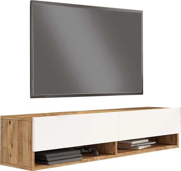 Njësi TV për mur Roscoe, ngjyrë e bardhë-sonoma, 140x31.6x29.6cm
