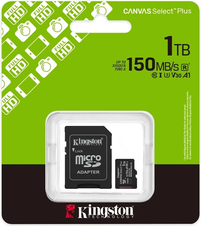 Kartelë memorie microSDXC Kingston Canvas Select Plus Gen3 1TB me adapter, e zezë