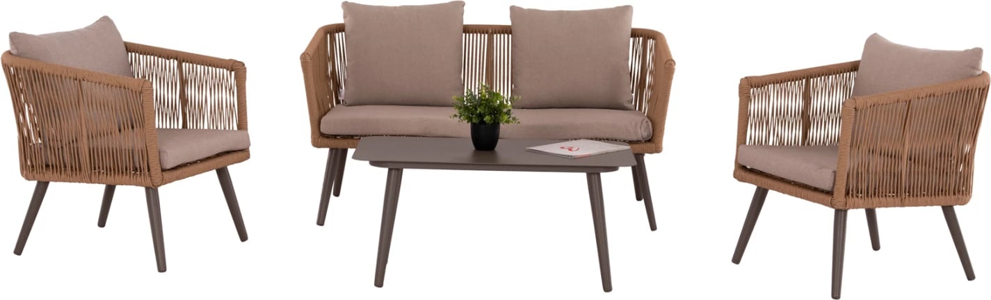 Set lounge për jashtë, 4 pjesë, FREJA FH6057.04, alumin, ratan sintetik, ngjyrë kapuçino & jastëkë bezhë