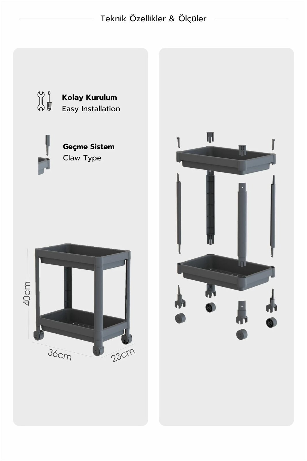 Raft plastik shumëpërdorimësh, ngjyrë gri, Aberto Design, TKRLKKT-2K-2, 23x36x40cm