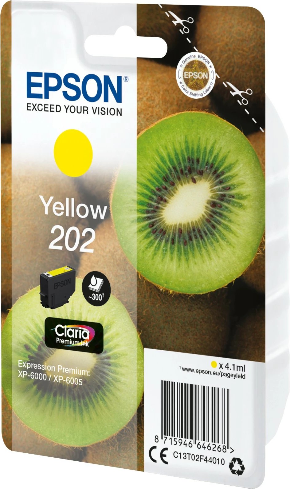 Toner Epson Kiwi 202 Claria Premium, verdhë, 4.1ml, standard yield