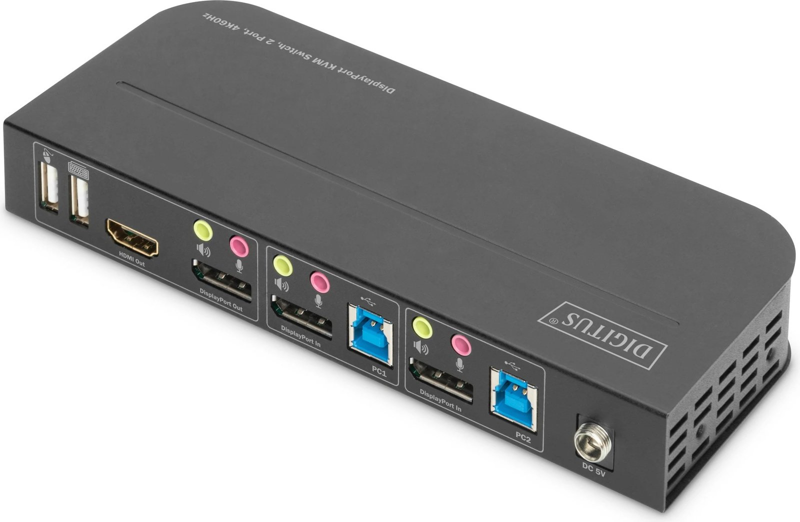 KVM Switch Digitus DS-12850, 2 porta, 4K/60Hz, 2x DP në 1x DP/HDMI, e zezë