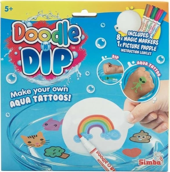 Set tatuazhe me ujë Simba Doodle'N'Dip, 8 stilolapsa magjikë, shumëngjyrëshe