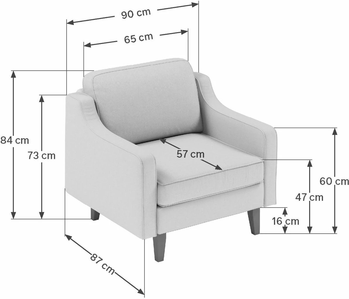 Karrige një vendëshe Robin, ngjyrë obsidian, këmbë druri, Atelier del Sofa