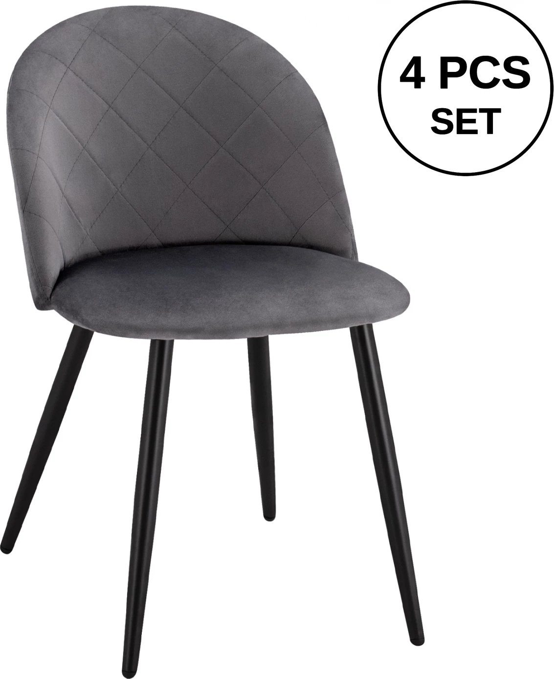 Karrige ngrënieje FH8731.11 me këmbë metalike & kadife gri, set prej 4 copë