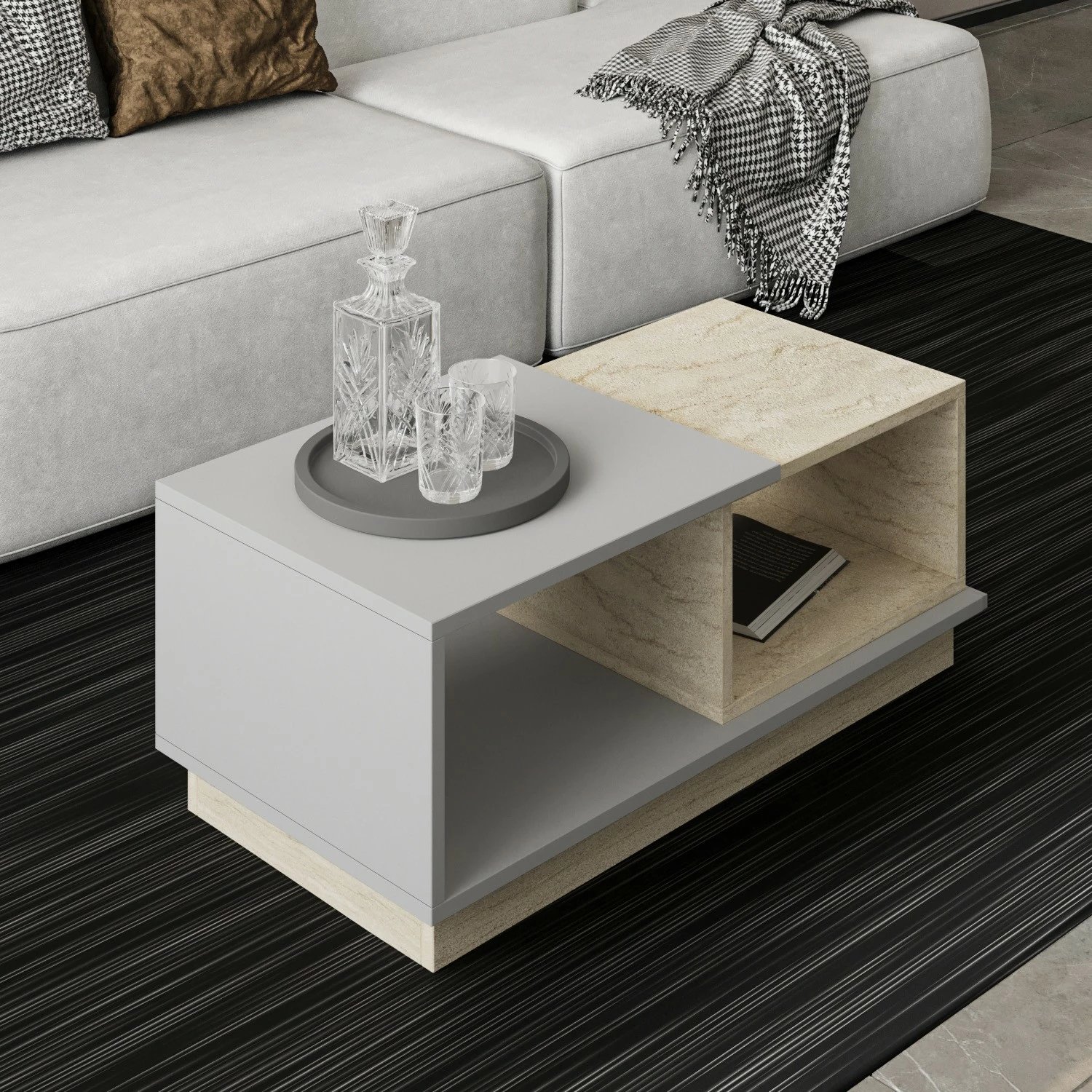 Tavolinë kafeje Skye Decor, konsept travertin, gri