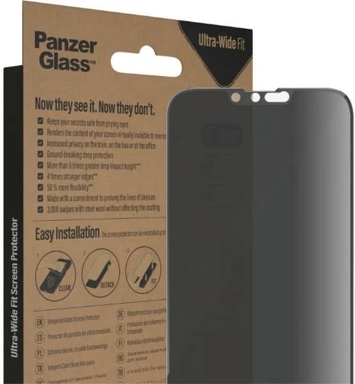 Xham i temperuar PanzerGlass Ultra-Wide Fit Privacy për iPhone 14 Plus/13 Pro Max, Antibakterial