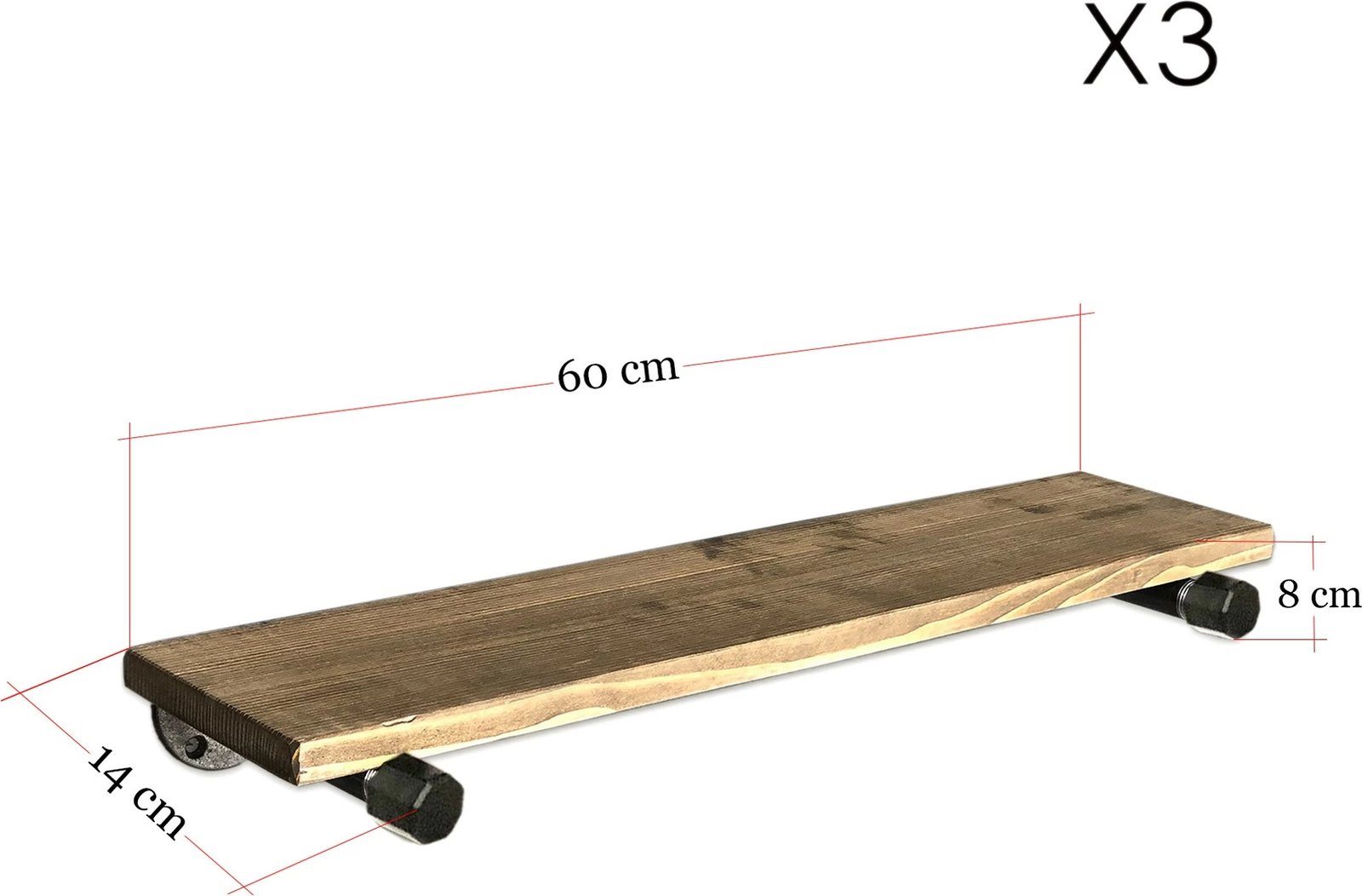 Raftë muri Pipe, ngjyrë arre dhe e zezë, 3 copë, Boruraf087