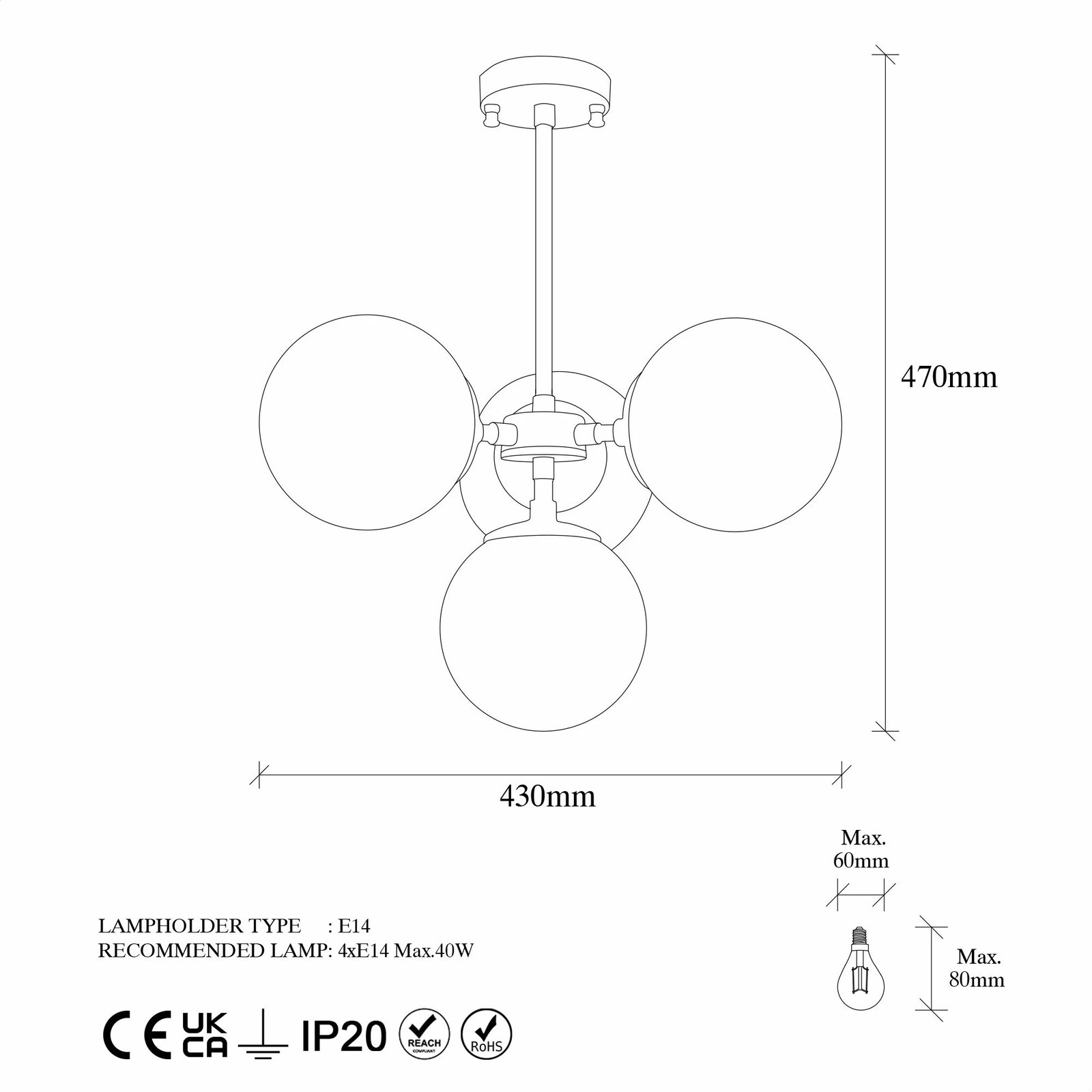 Llambë tavani Opviq, Akkas - 10061, vintage, 43x43x47 cm