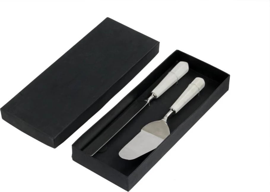 Set për shërbim ëmbëlsirash, 2 copë, dorezë mermeri të bardhë, 32x6x3 cm