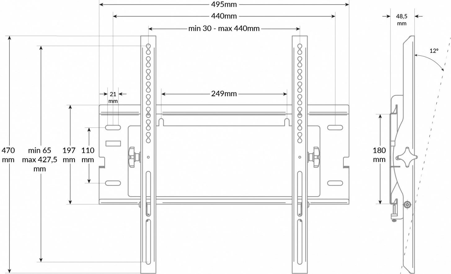 Mbajtëse muri për TV/monitor Edbak EWB150, 26-40", e zezë/argjendtë
