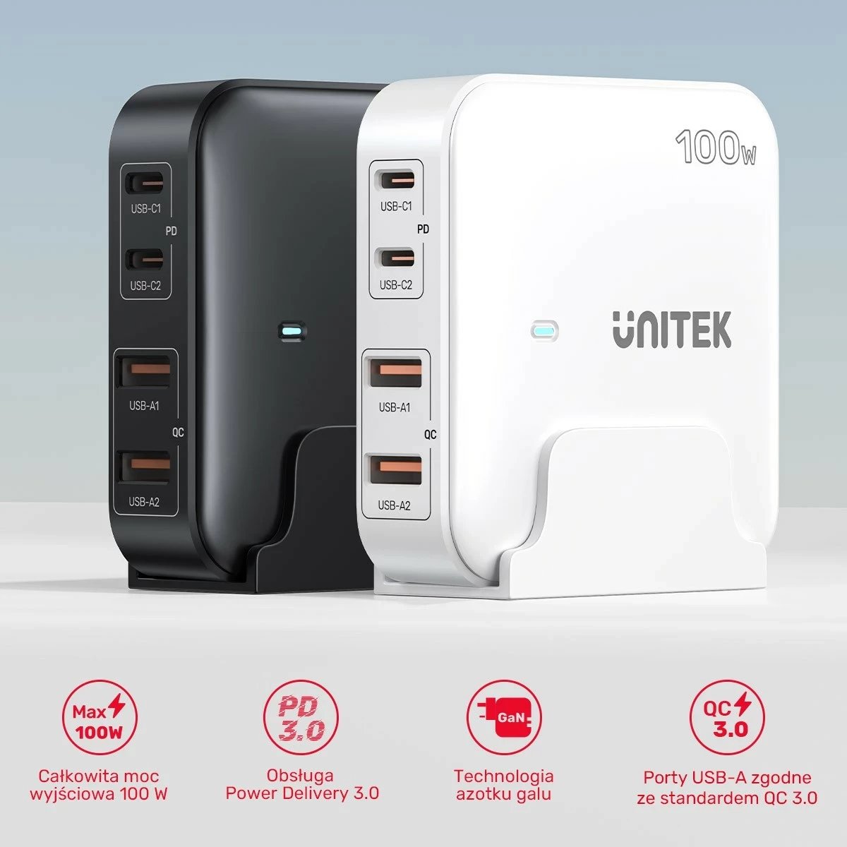 Karikues tavoline Unitek GaN 100W 2xUSB-A 2xUSB-C, bardhë Karikues tavoline Unitek GaN 100W 2xUSB-A 2xUSB-C, bardhë