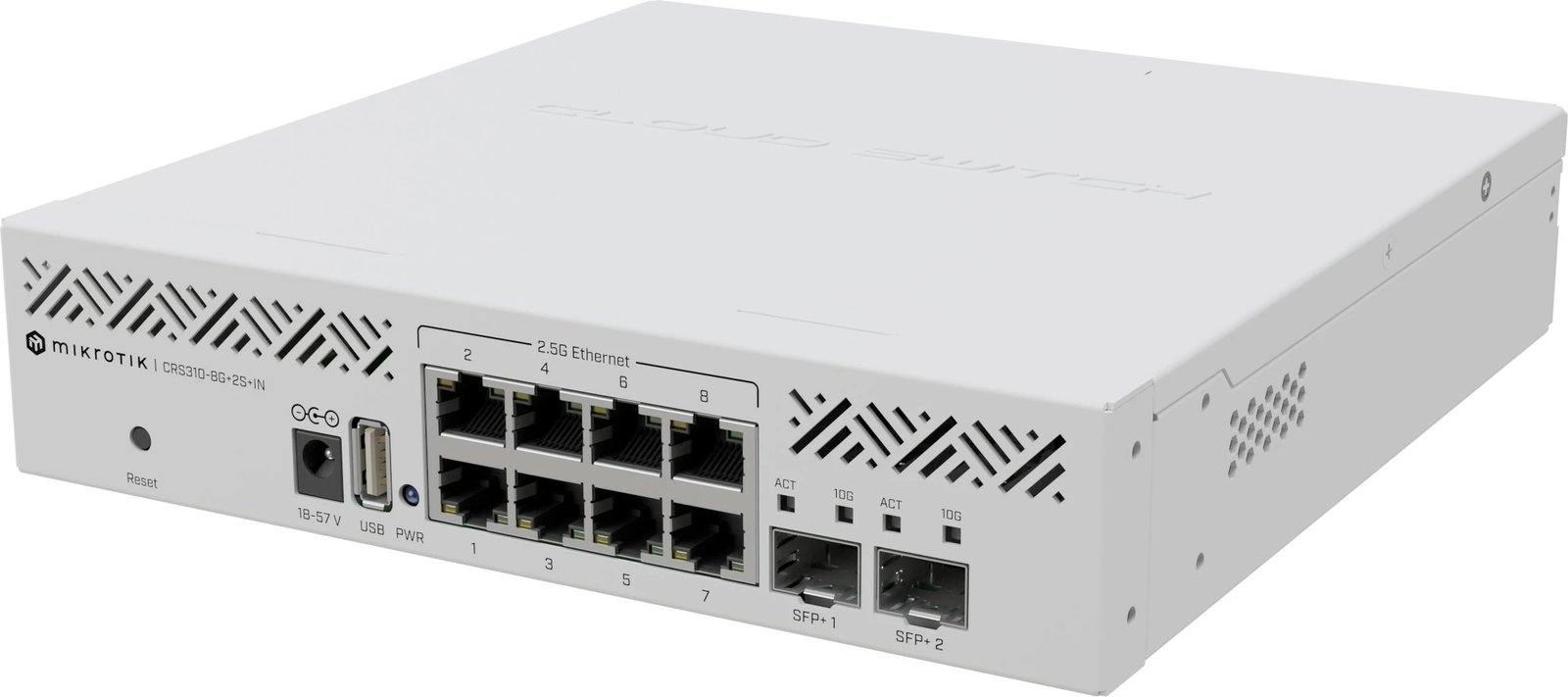 Switch MikroTik CRS310-8G+2S+IN, L3, Managed, 2.5G Ethernet, PoE, Rack mounting, 1U, Bardhë