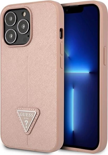 Mbështjellës Guess SaffianoTriangle Logo për iPhone 14 Pro 6.1", Rozë