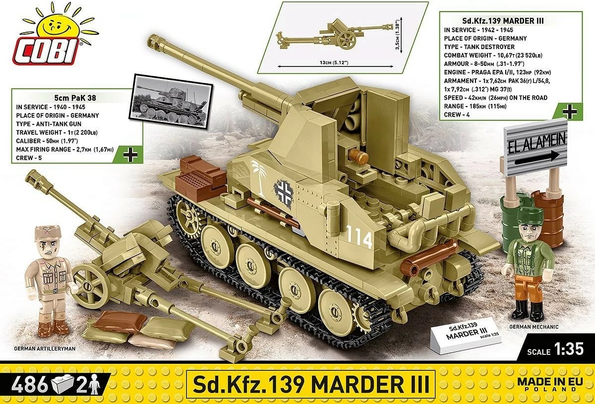 Set ndërtimi Cobi Klocki Sd.Kfz.139 Marder III, 486 pjesë, me 2 figurina, Bezh