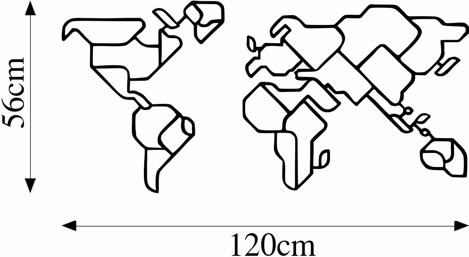 Aksesor dekorativ muri prej metali, hartë bote, ngjyrë e zezë, Wallity, 56x120cm