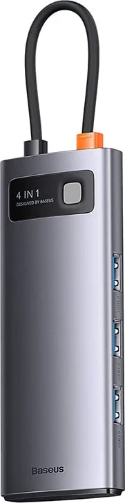 Kasë Baseus Metal Gleam Series 4in1, USB-C në 4x USB 3.0, Gri
