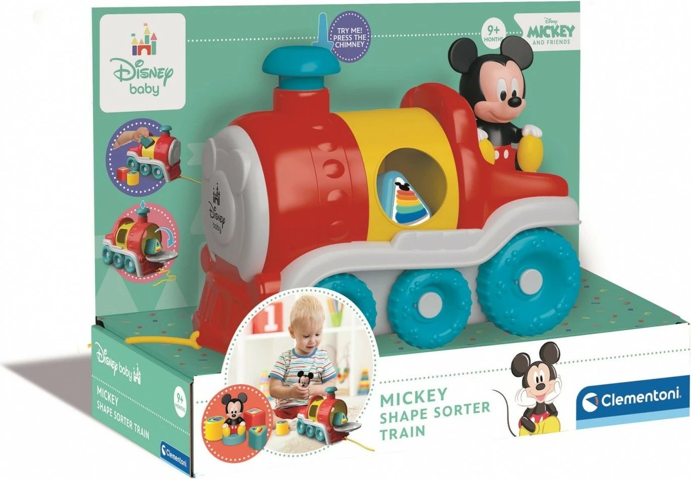 Lodër sorter tren për fëmijë, Clementoni Disney Baby, Baby Miki, shumëngjyrëshe