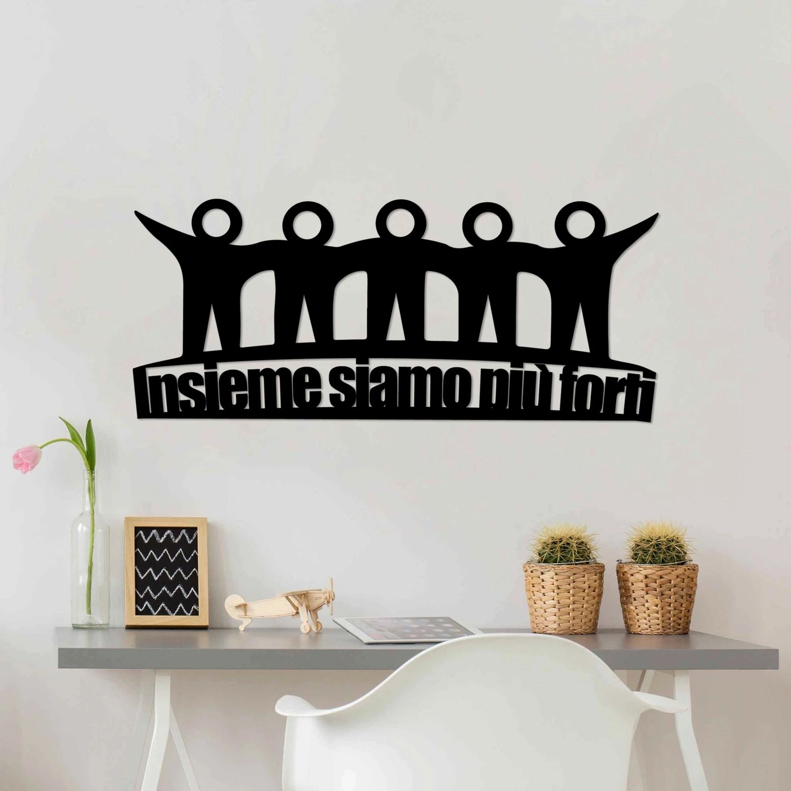 Aksesor dekorativ metalik për mur, Wallity, Insieme 3, ngjyrë e zezë, 60x26cm