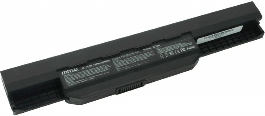 Bateri laptop Mitsu BC/AS-K53 për Asus A53, K53, 4400 mAh, 10.8-11.1V, e zezë
