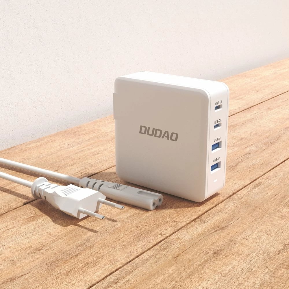 Karikues muri Dudao A100EU GaN, 100W, 2x USB-C, 2x USB-A, Bardhë