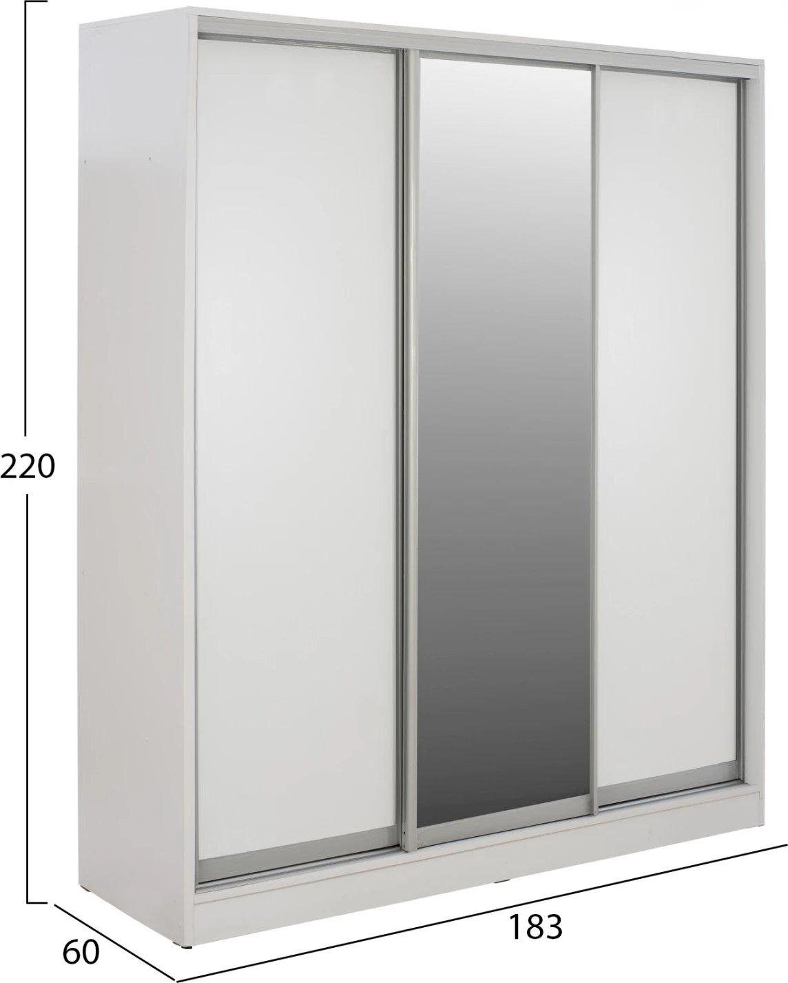 Dollap me dyer rrëshqitëse, ngjyrë e bardhë, me pasqyrë, FH2461.03, 183x60x220 cm