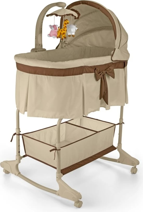 Djep multifunksional Milly Mally Sweet Melody, lartësi e rregullueshme, karusel me melodi dhe dritë, telekomandë, bezhë