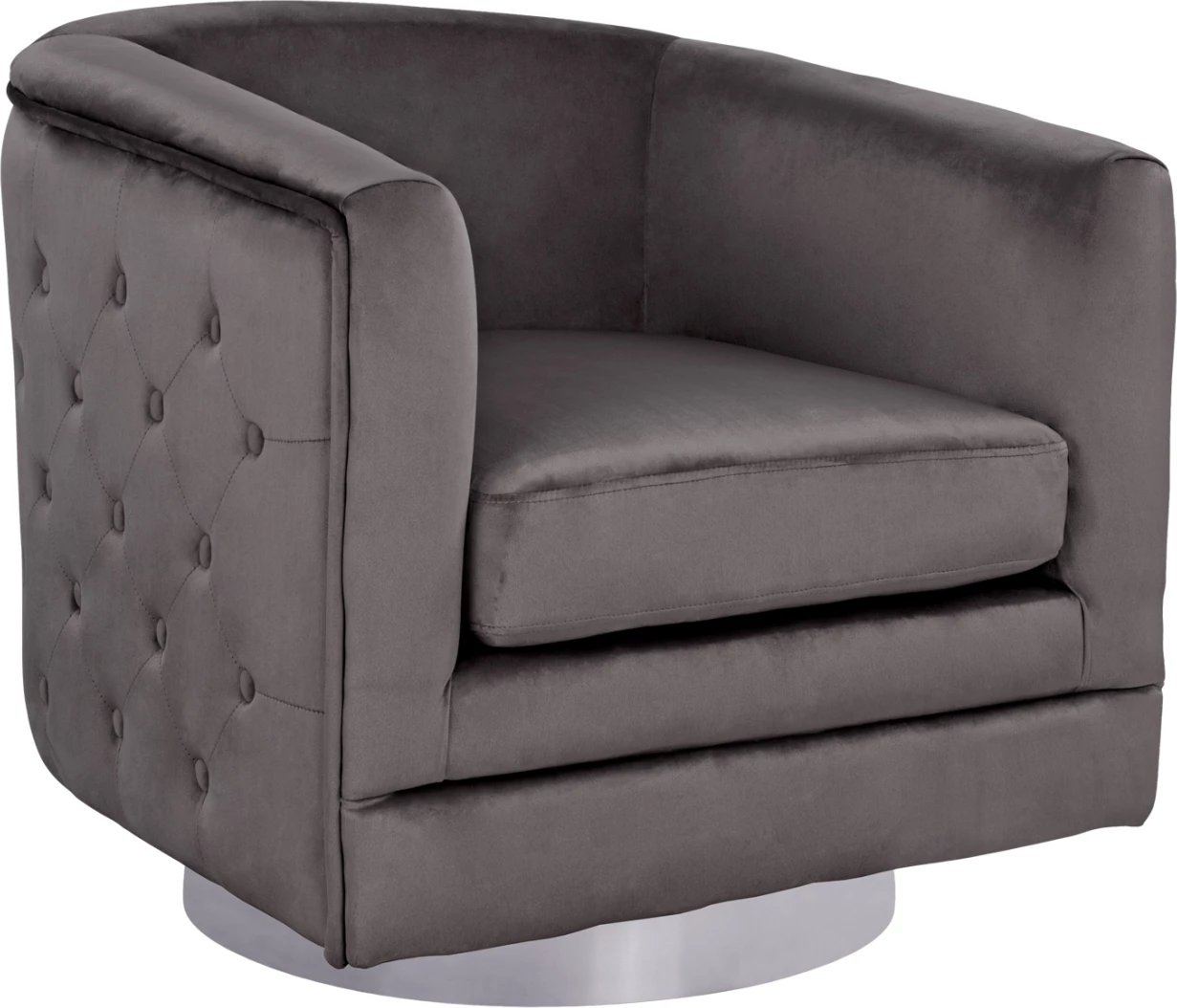 Fotelje prej kadifeje, ngjyrë hiri, bazë argjendi, FH8494.01, 80x80x76 cm