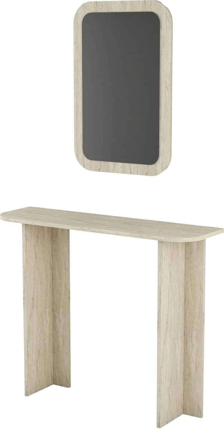 Tavolinë grimi me pasqyrë Modena, ngjyrë travertin, Skye Decor