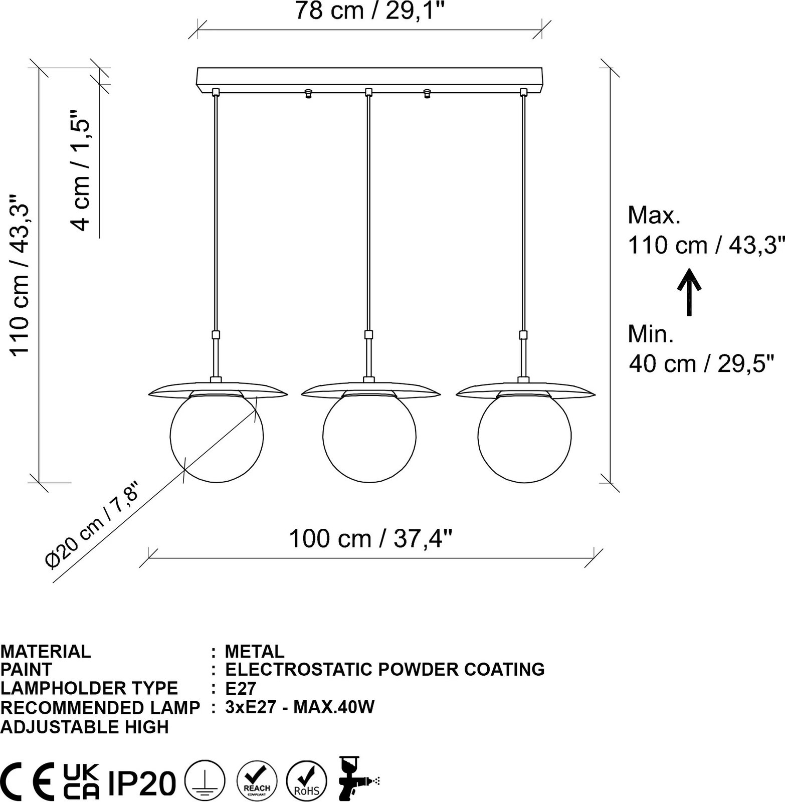 Llambë varëse Opviq, Anemon - 13835, trup metalik, e zezë
