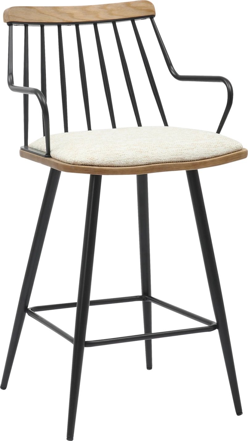 Karrige për bar, lartësi mesatare, JUDI, FH9985.02, metal i zi, pëlhurë ecru, 48x52x92H cm