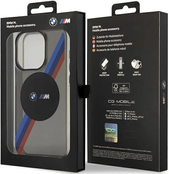 Mbështjellës BMW BMHMP14XHDTK për iPhone 14 Pro Max 6.7", Tricolor Stripes MagSafe, Gri