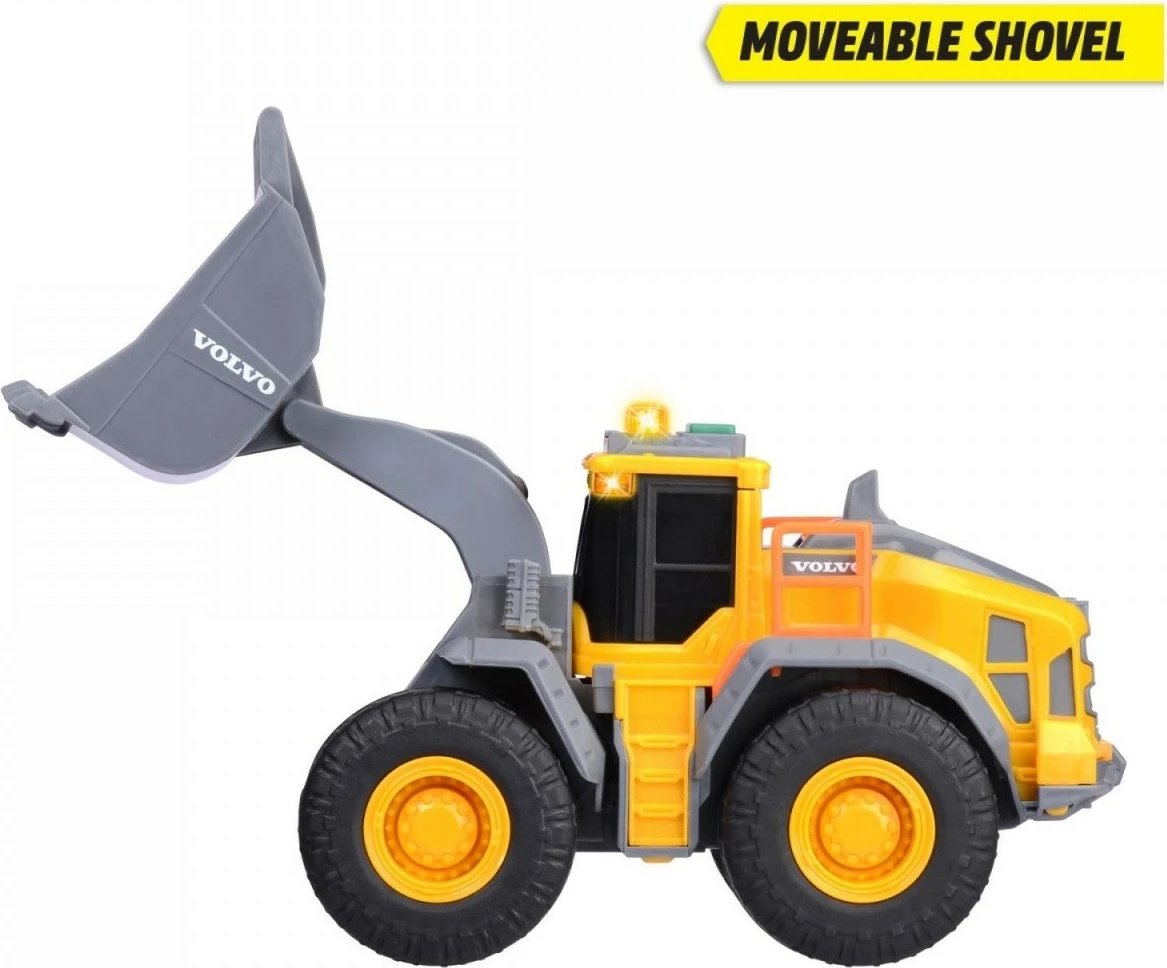 Lodër buldozer Dickie Volvo me dritë dhe zë, 23 cm, e verdhë/e zezë/e gri
