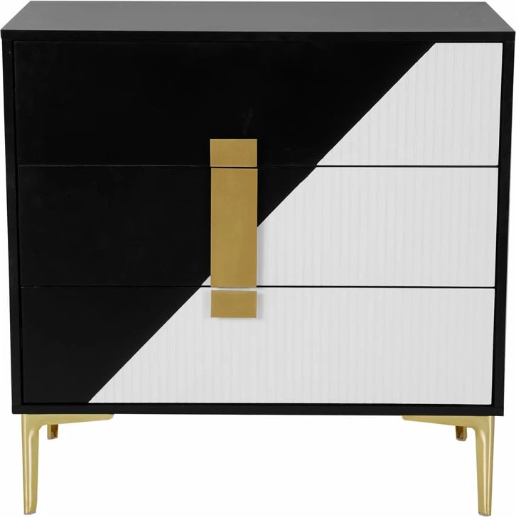 Komodë New York, 3 sirtarë, e bardhë/zezë, 80x40x80